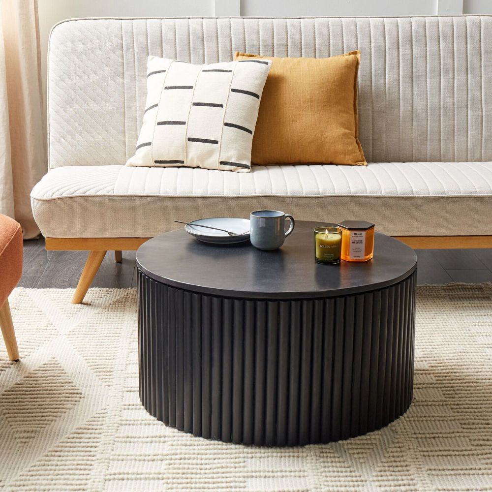 BONITA Round Mango Wood Coffee Table With Storage